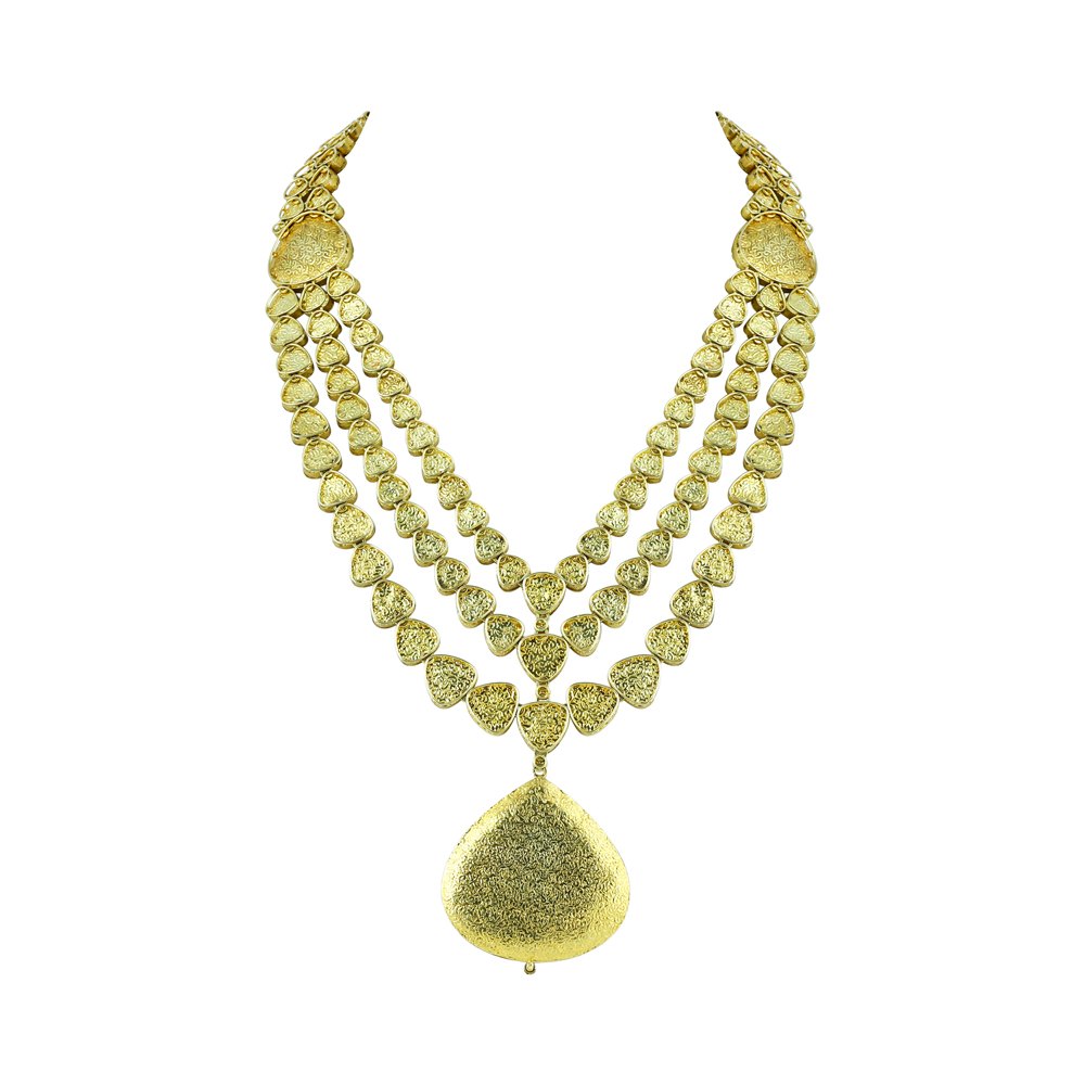 Layered Bridal Polki Necklace with Intricate Pendant